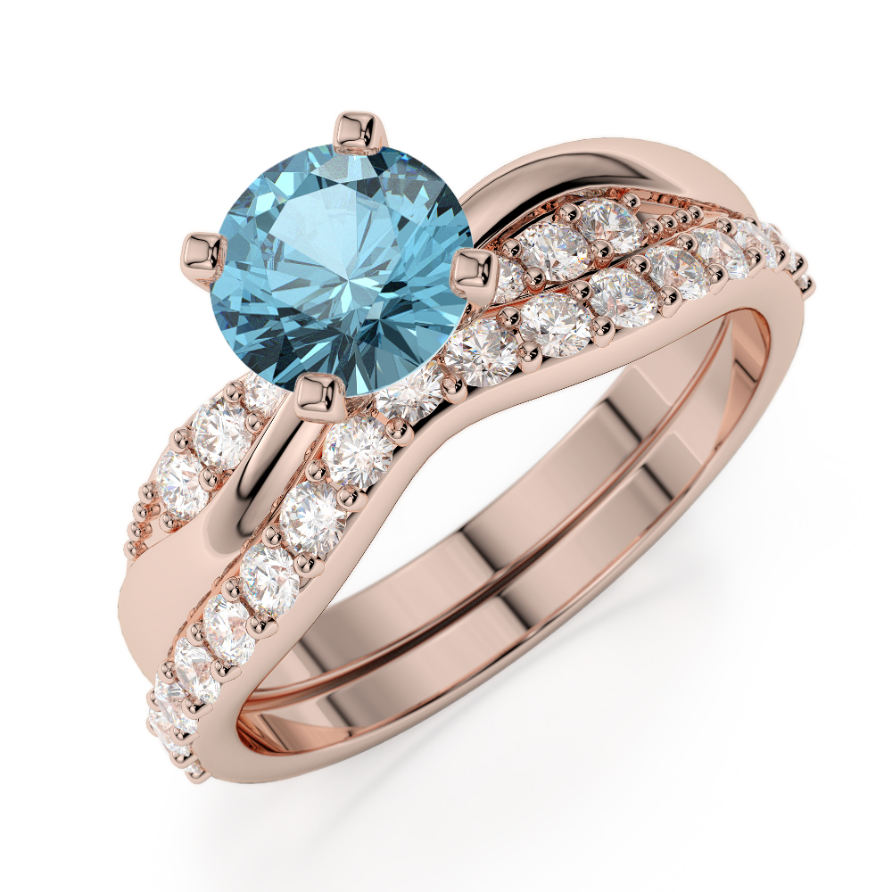 Gold / platinum round cut aquamarine and diamond bridal set ring agdr2023