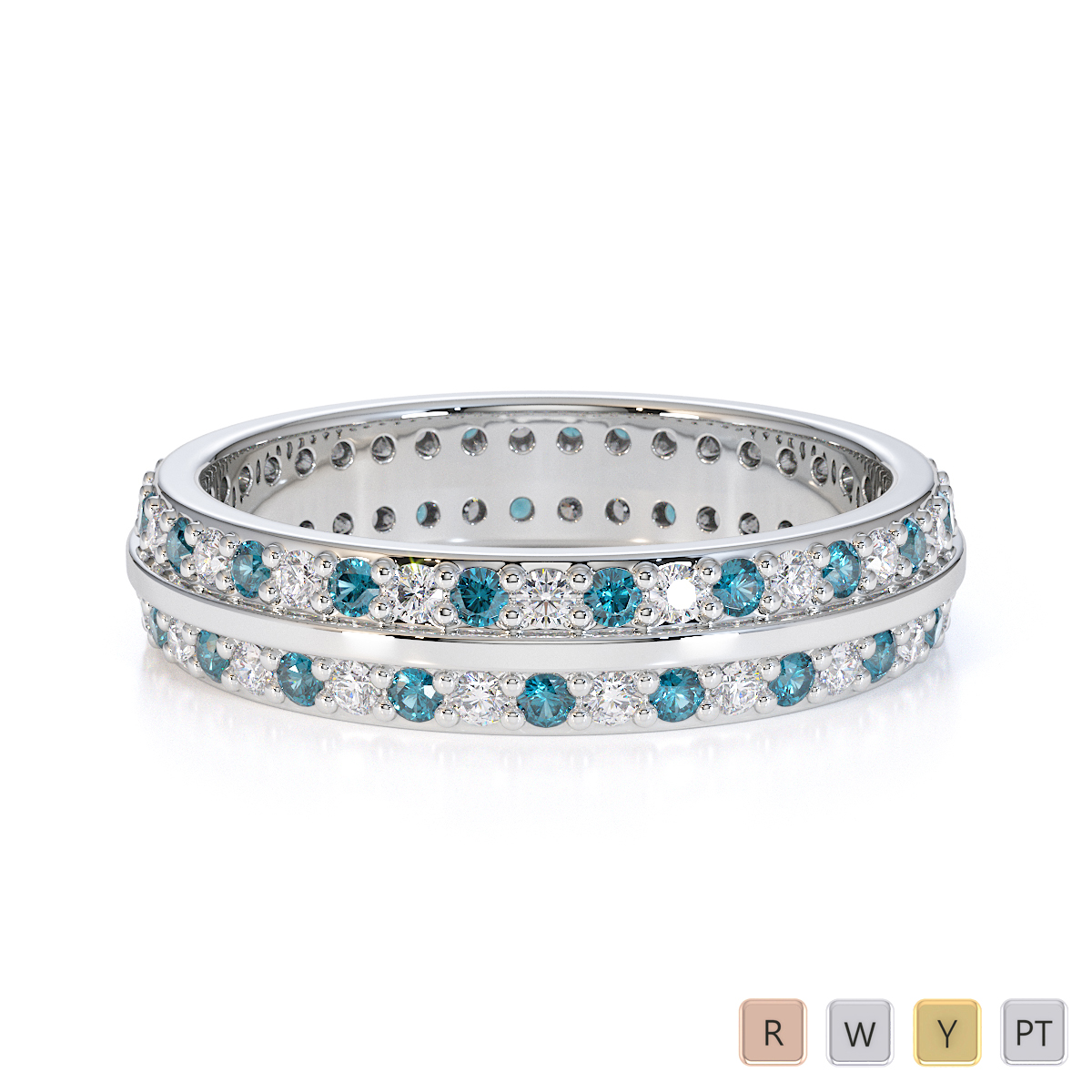 Gold / platinum aquamarine and diamond full eternity ring rz1504