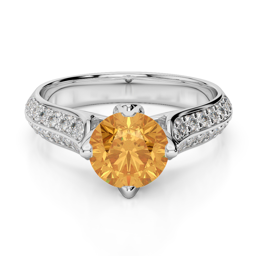 Gold / platinum round cut citrine and diamond engagement ring agdr-1205