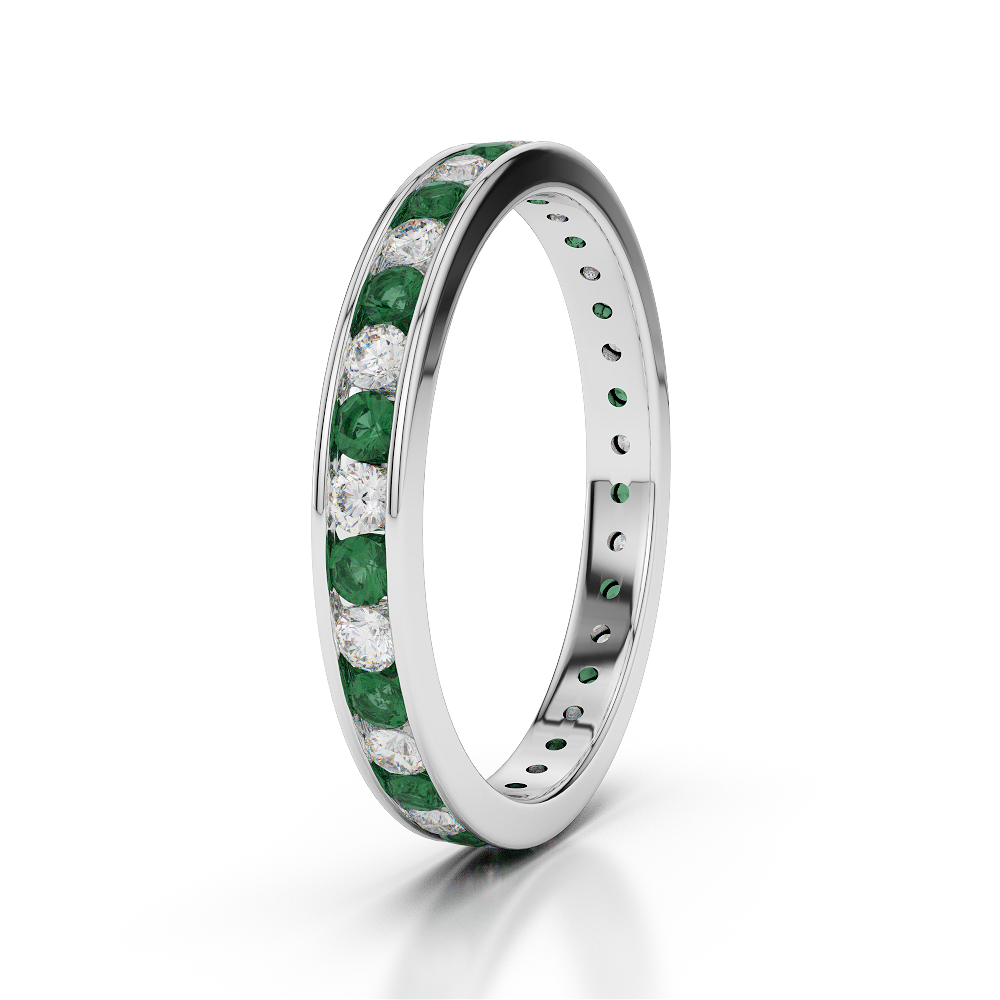 3 mm gold / platinum round cut emerald and diamond full eternity ring ...