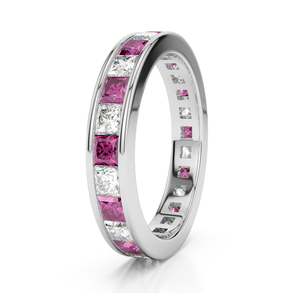 4 mm gold / platinum princess cut pink sapphire and diamond full ...